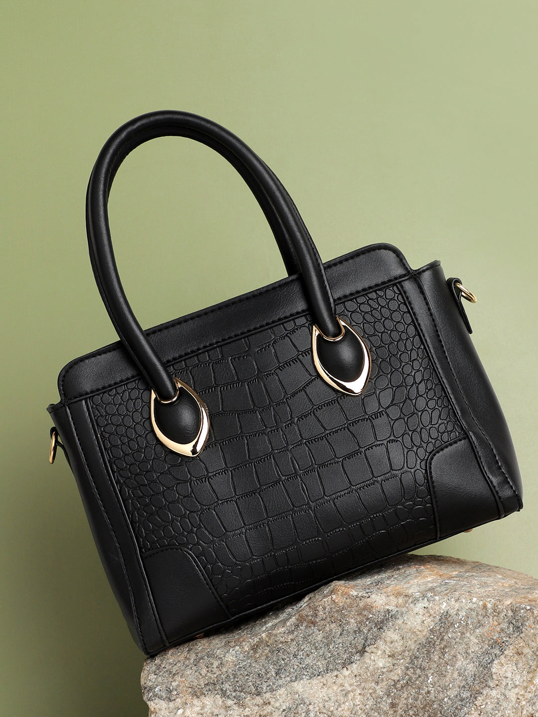 Haute Sauce Black Textured Structured Handheld Bag