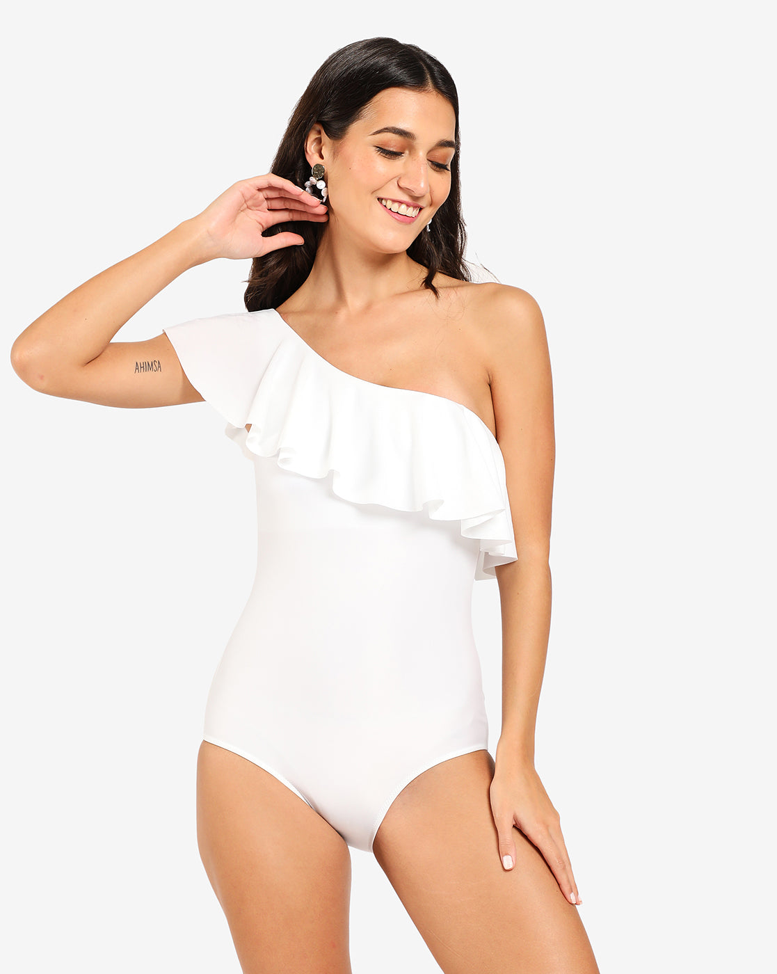 Ruffle shoulder one piece swimsuit on sale