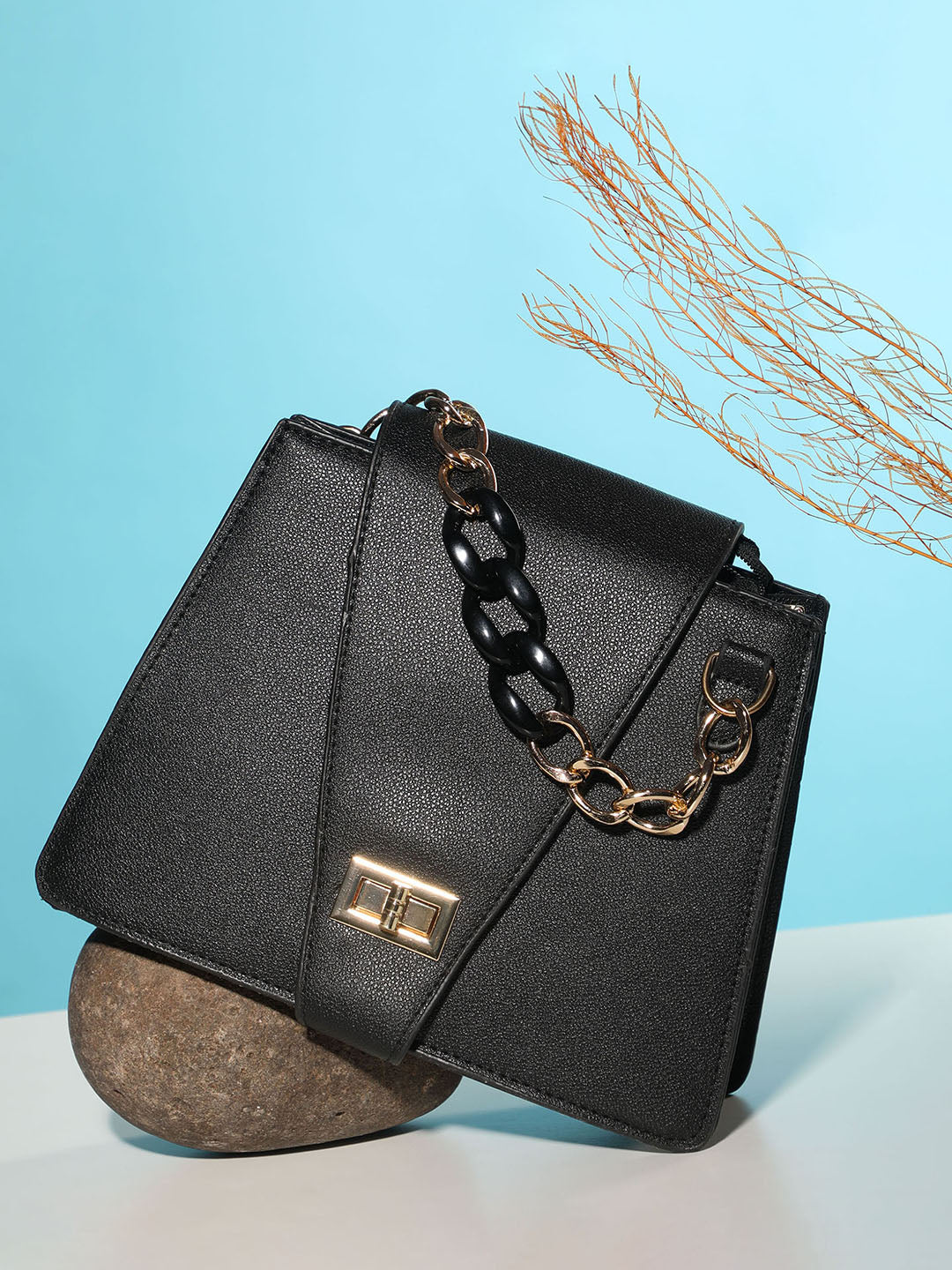 Haute Sauce Black Solid Pu Structured Handbag