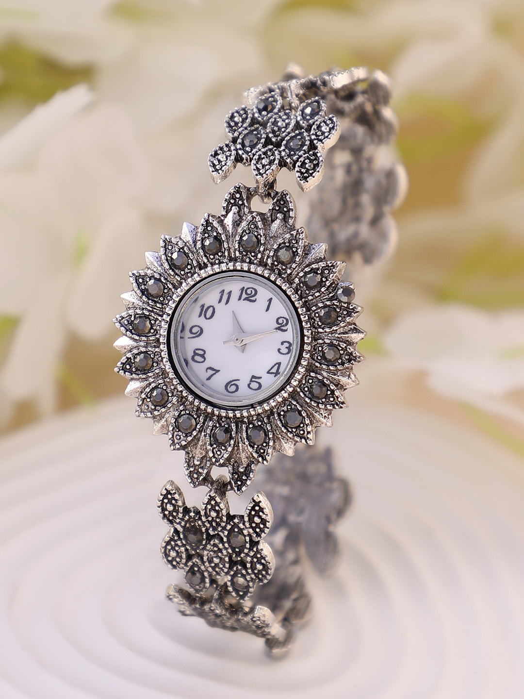 The Sunflower Round Watch - Antique Silver