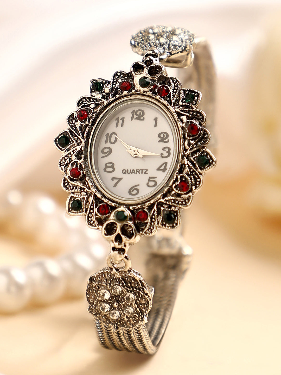 The Stone Chainlink Oval Watch - Antique Silver