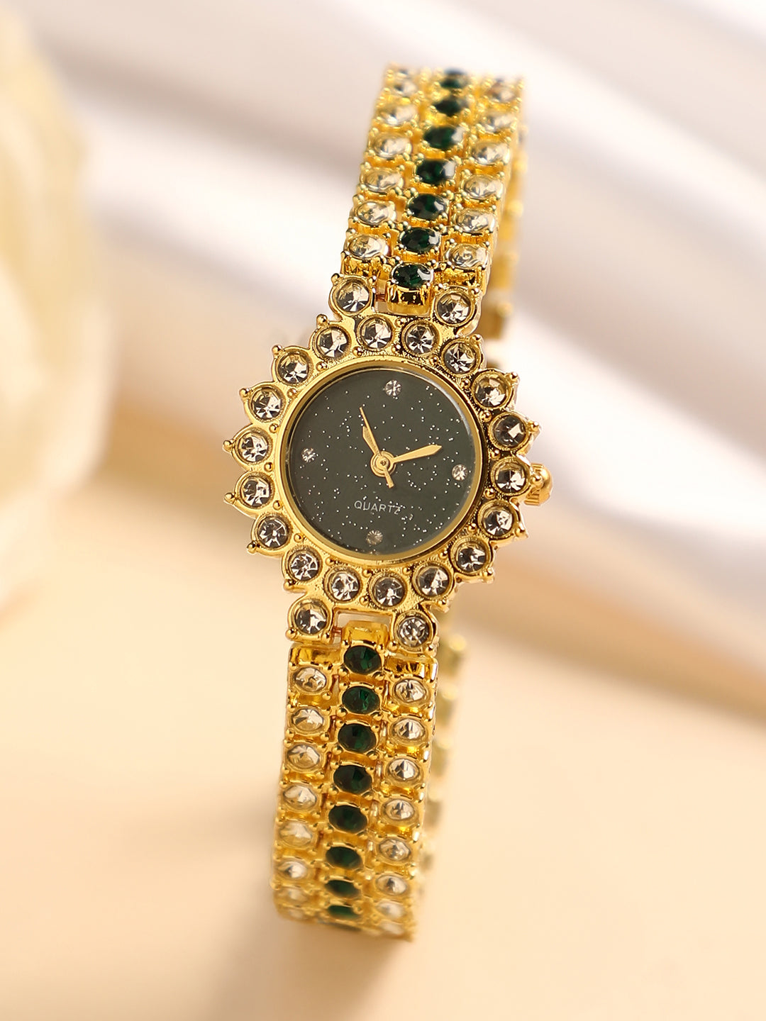 Embellished Round Watch - Gold