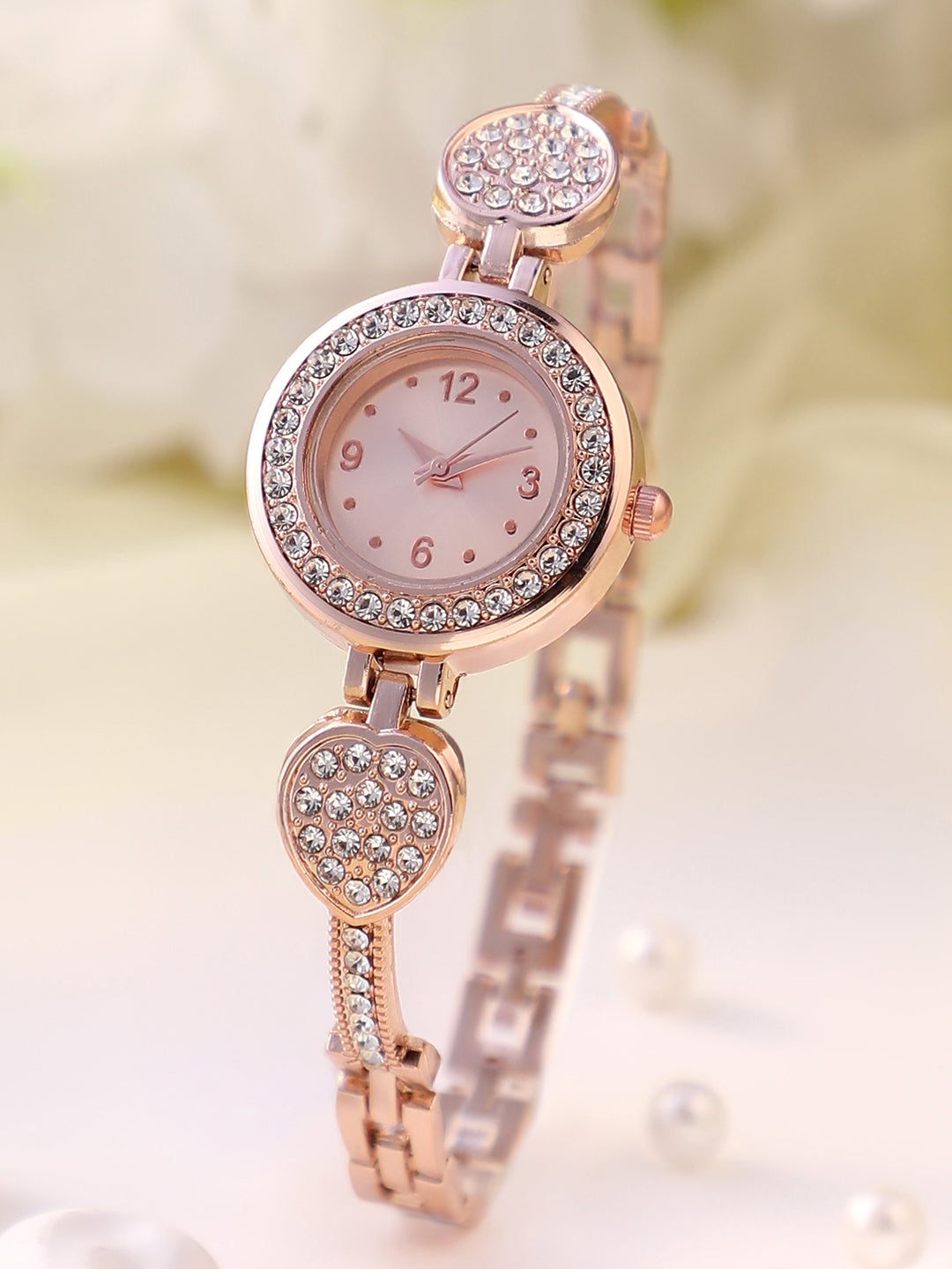 The Embellished Leaf Round Watch - Champayne Gold