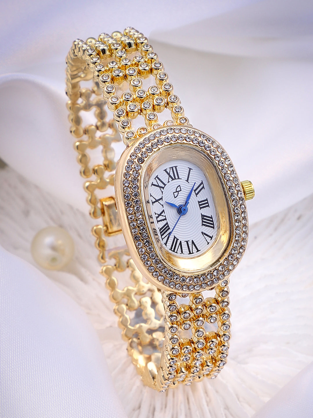 Embellished Oval Watch - Gold