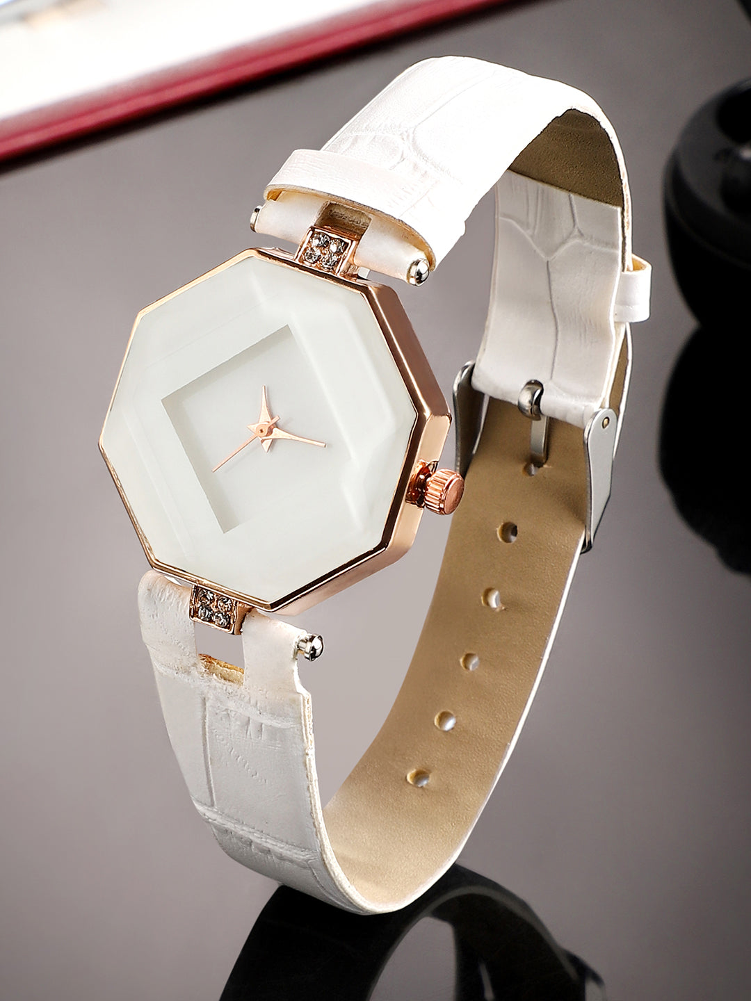 White Hectagon Analogue Watch