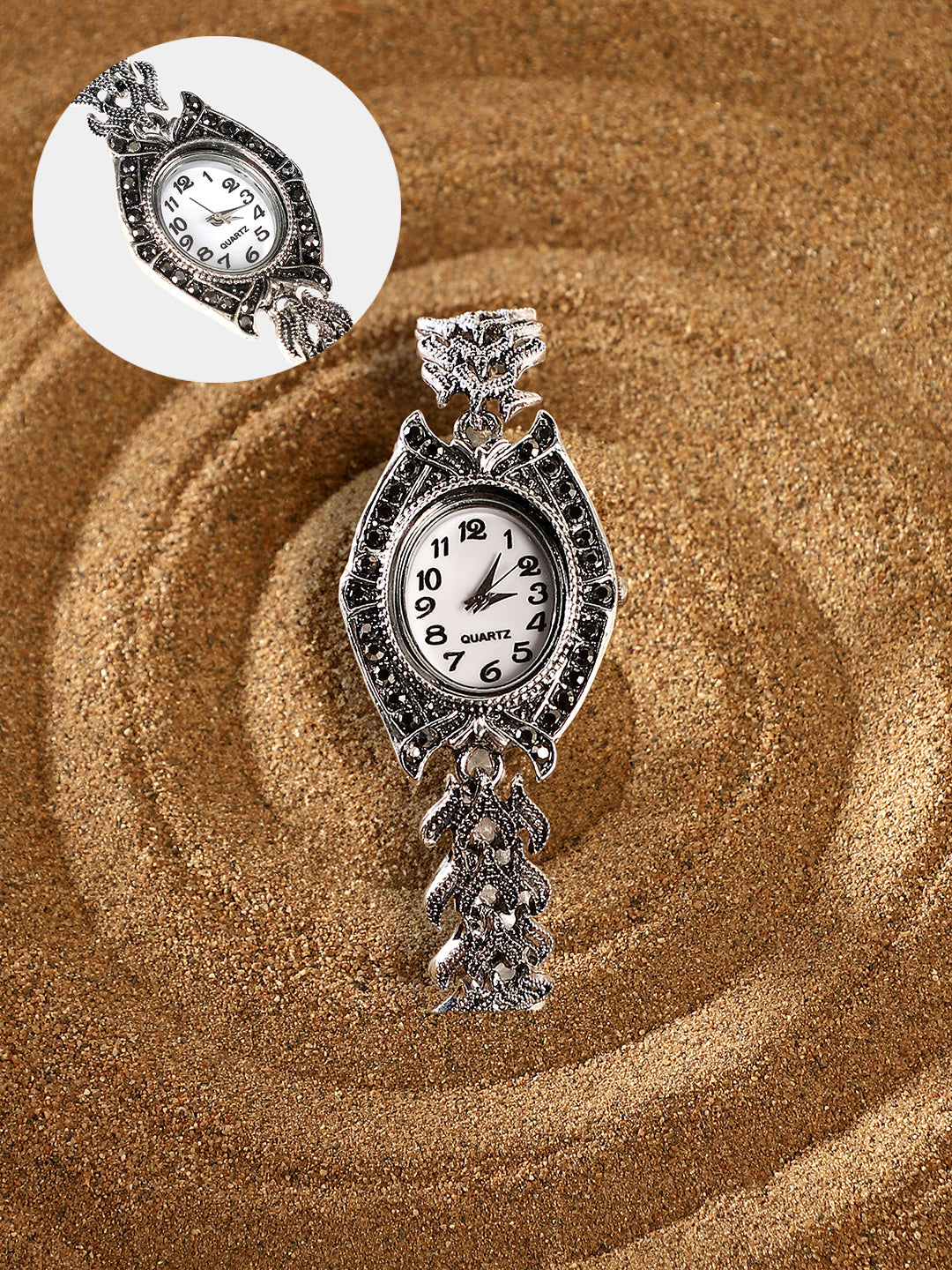 The Wishbone Oval Watch - Antique Silver