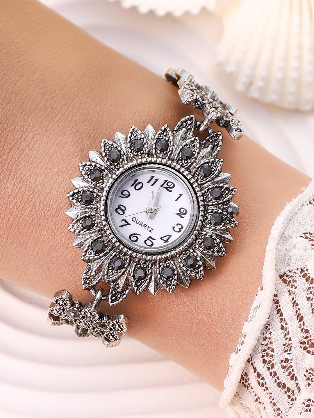 The Sunflower Round Watch - Antique Silver