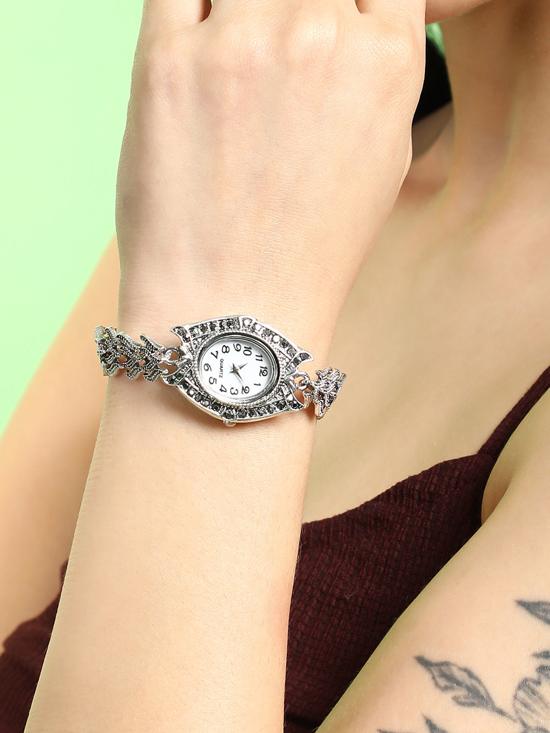 The Wishbone Oval Watch - Antique Silver