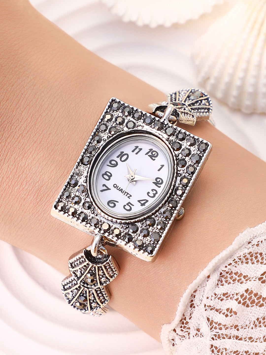 The Seashell Square Watch - Antique Silver