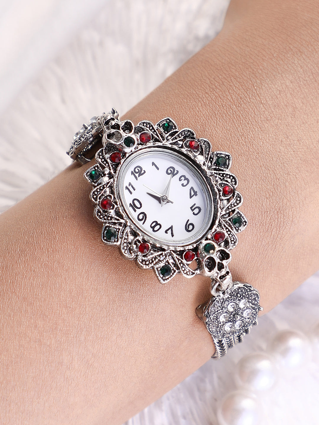 The Stone Chainlink Oval Watch - Antique Silver