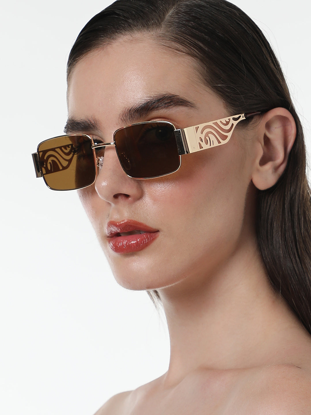 The Swirl Rectangular Sunglasses - Coffee Brown