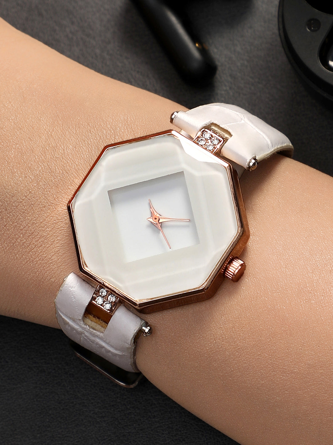 White Hectagon Analogue Watch