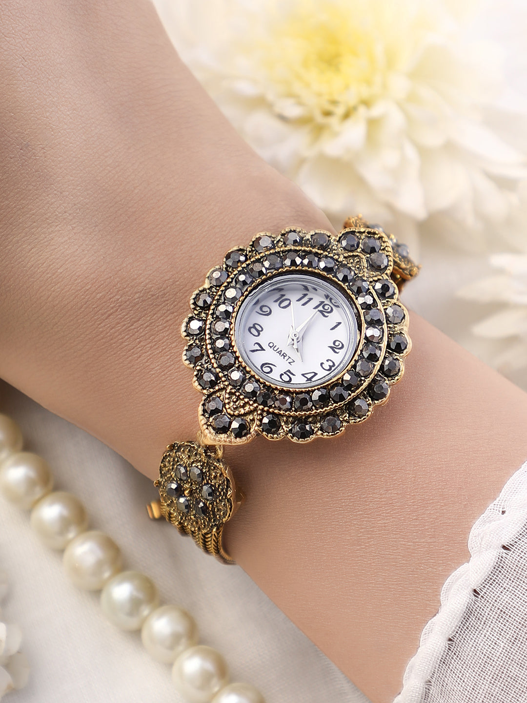 The Stone Chainlink Round Watch - California Gold