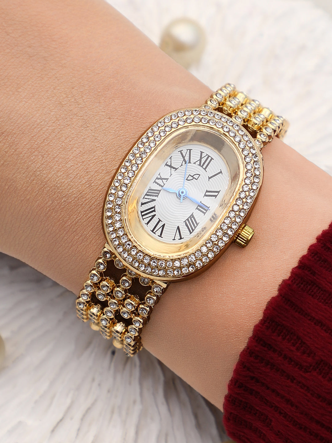 Embellished Oval Watch - Gold