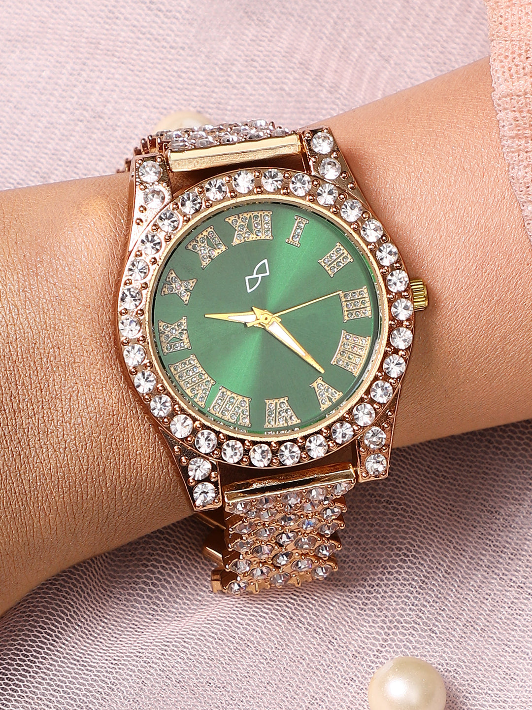 Embellished Contrast Round Watch