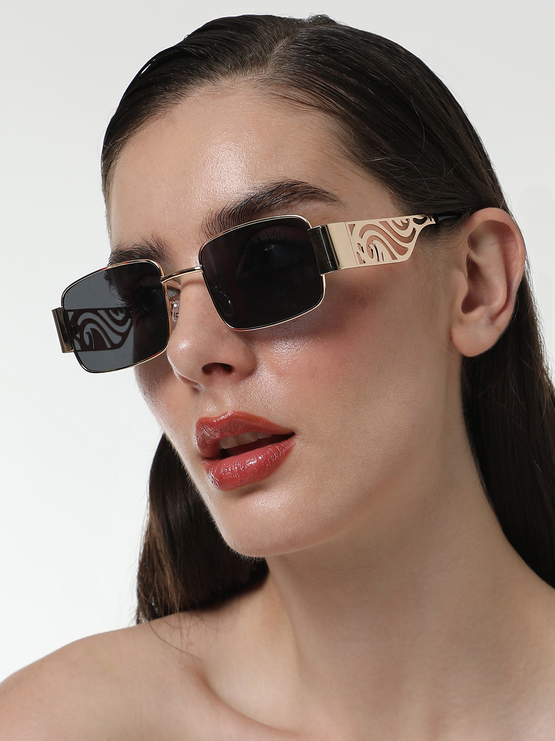 The Swirl Rectangular Sunglasses - Midnight Black