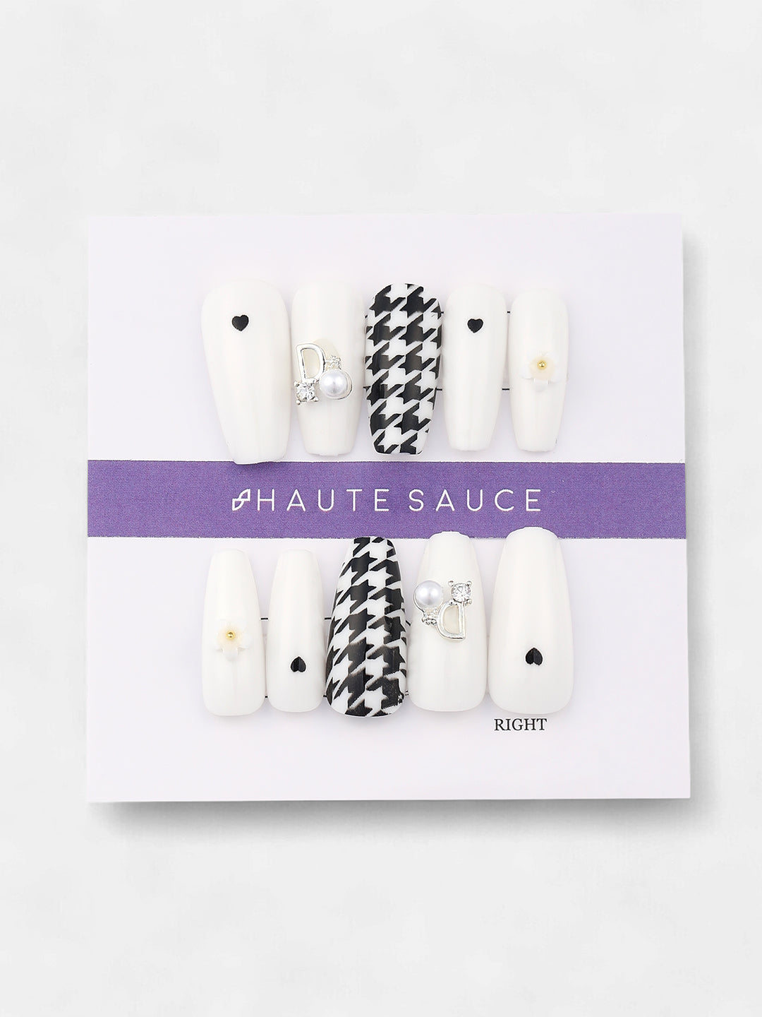 The Houndstooth Cuore Press-On Nails - Chalk White:Onyx Black