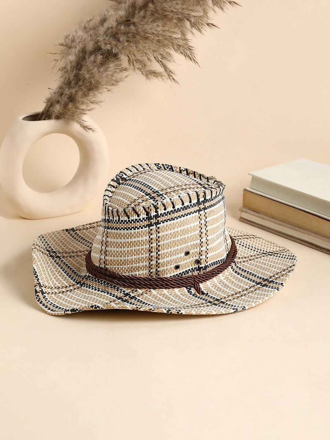 Checkered Cowboy Hat - Beige