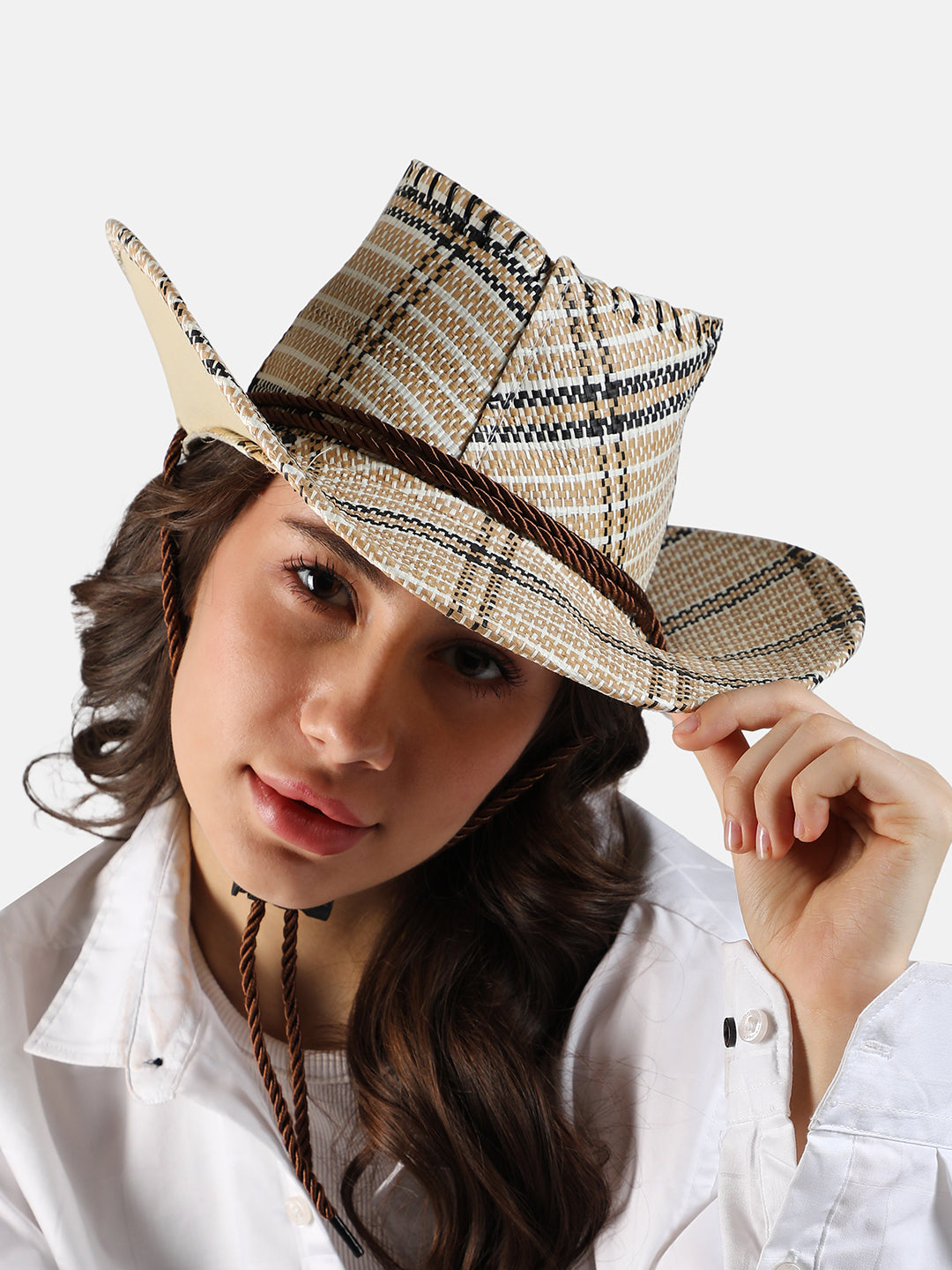 Checkered Cowboy Hat - Beige