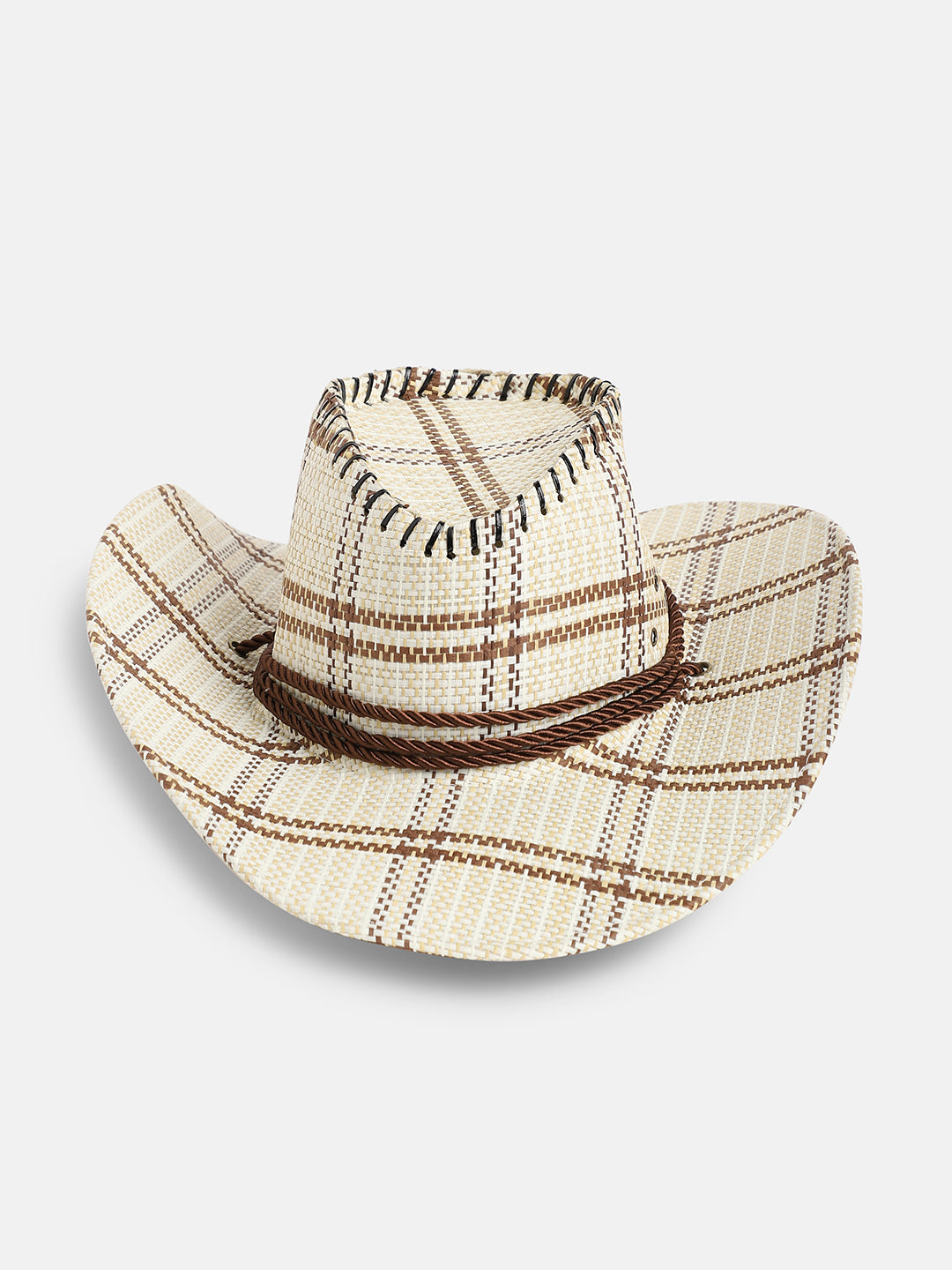 Checkered Cowboy Hat - Beige