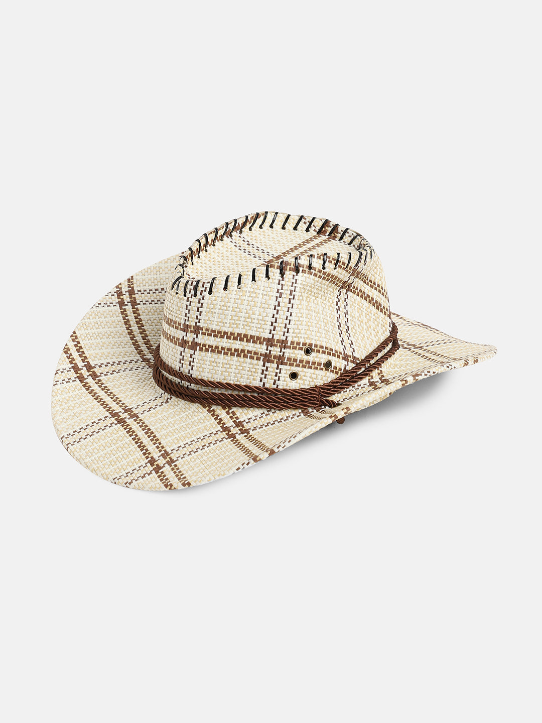 Checkered Cowboy Hat - Beige