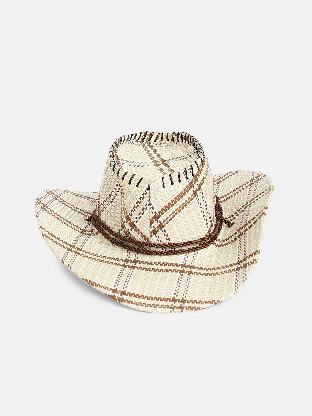 Checkered Cowboy Hat - Beige