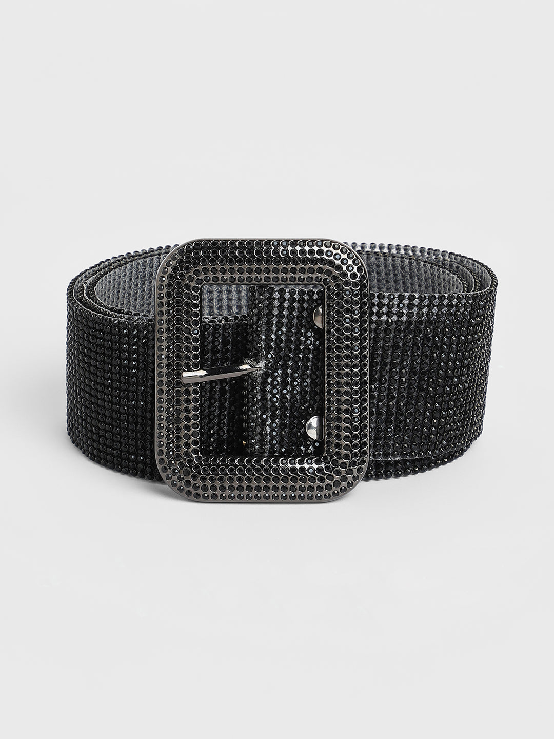 The Crystalised Embellished Belt - Onyx Black