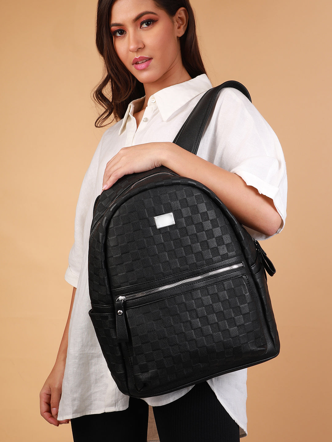 The Checkered Curve Backpack - Onyx Black