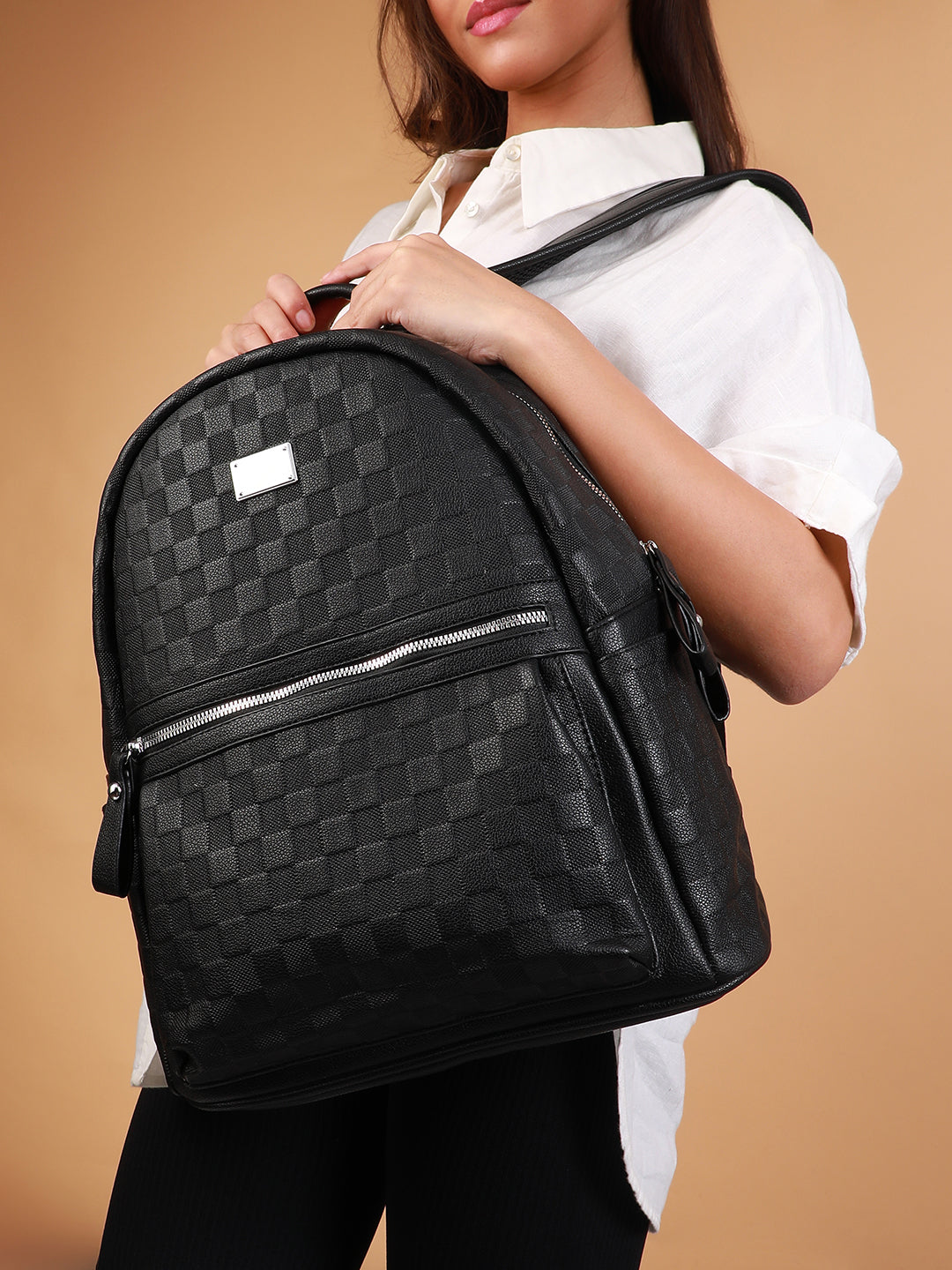 The Checkered Curve Backpack - Onyx Black