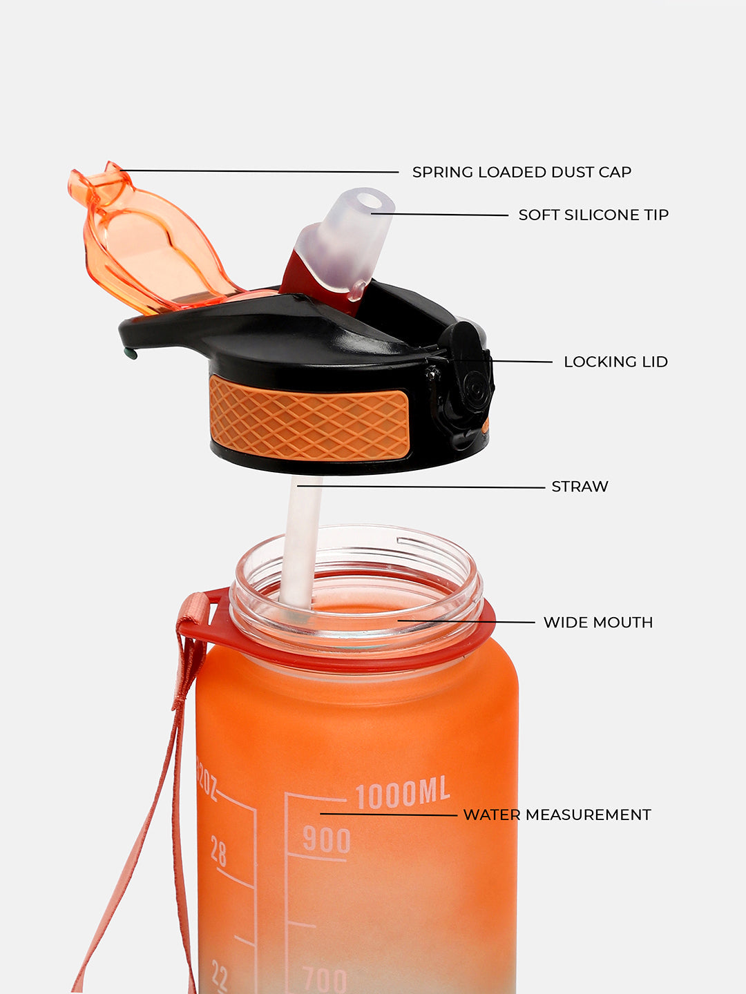 The Hydration Itinerary Sipper (1000 Ml) - Pumpkin Orange & Forest Green