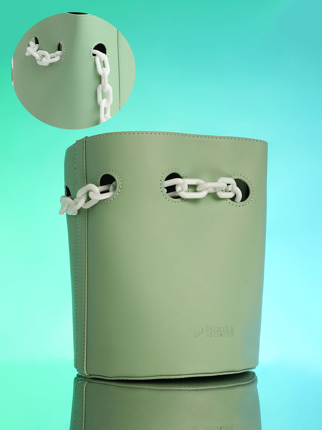 The Block-A-Chain Bucket Bag - Pistachio Green