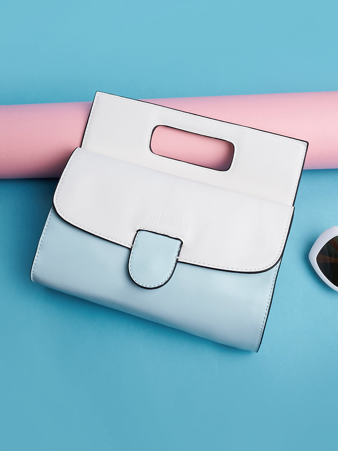 The Envelope Hand Bag - Powder Blue & Ivory White