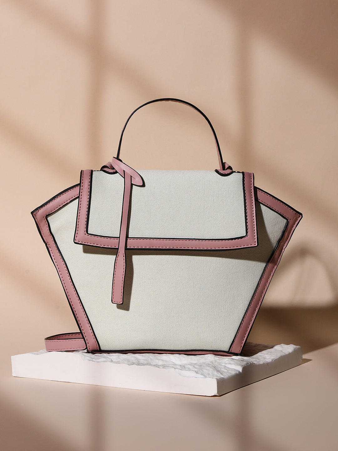 The Roma Canvas Hand Bag - Blush Pink & Cloud White