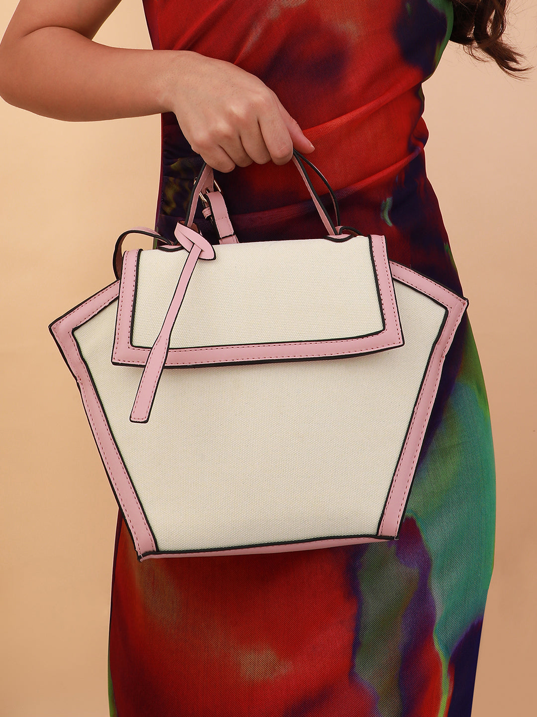 The Roma Canvas Hand Bag - Blush Pink & Cloud White