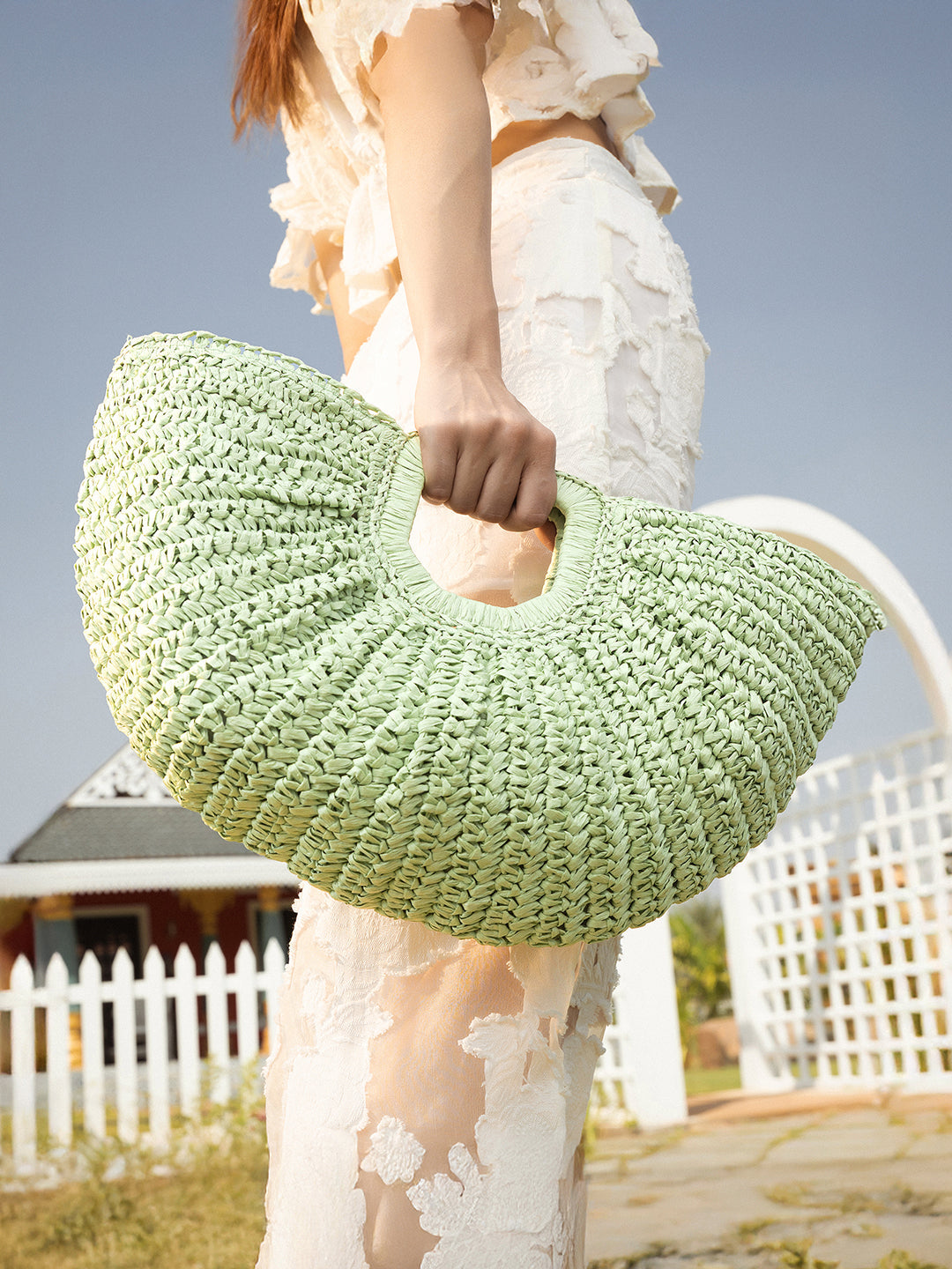 The Sol-Straw Hand Bag - Mint Green