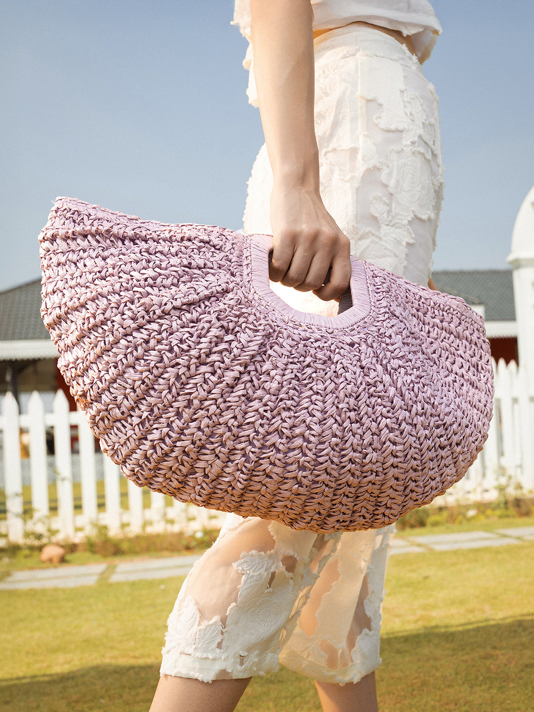 The Sol-Straw Hand Bag - Lilac