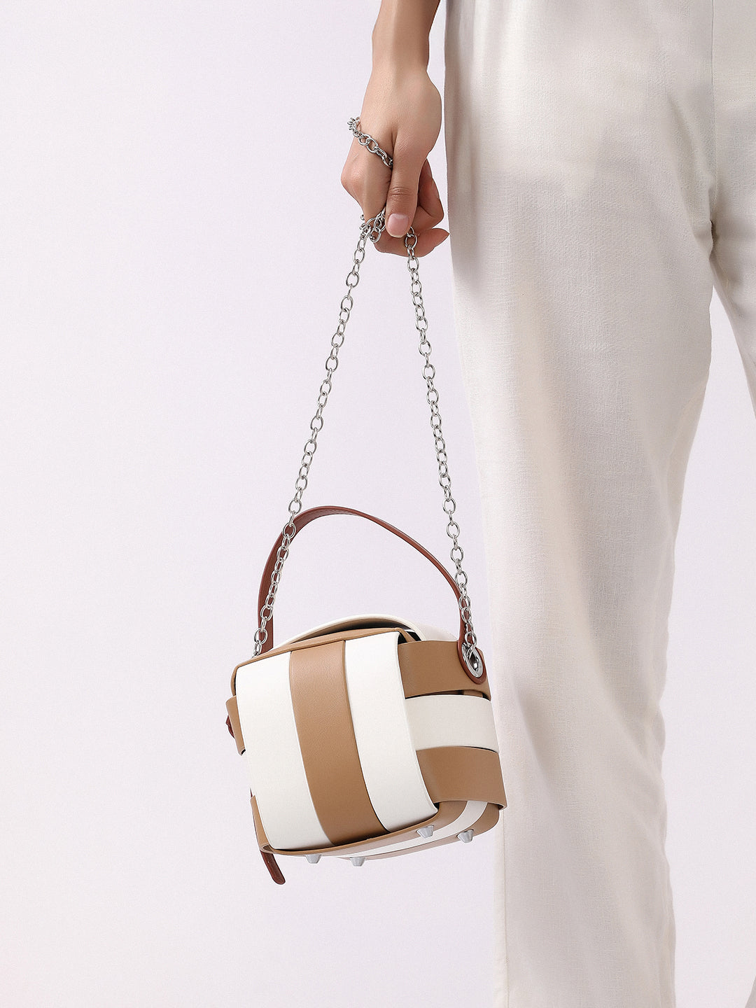 The Panel Verva Hand Bag - Camel Brown & Ivory White