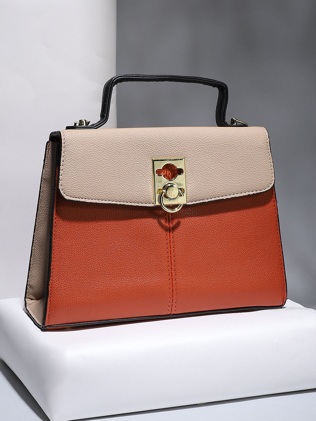 The Curatus Satchel Bag - Terracotta Brown & Khaki Beige