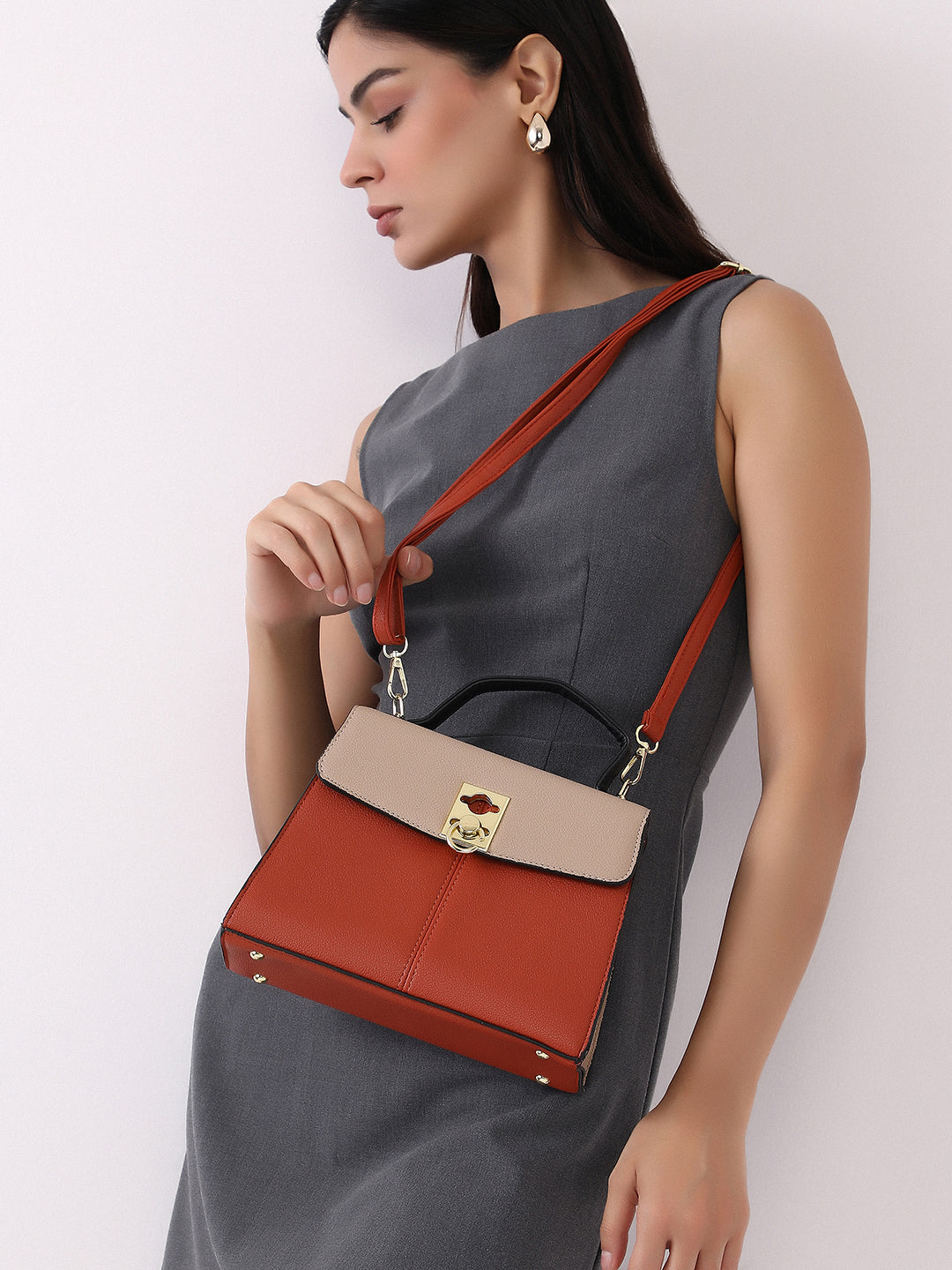 The Curatus Satchel Bag - Terracotta Brown & Khaki Beige