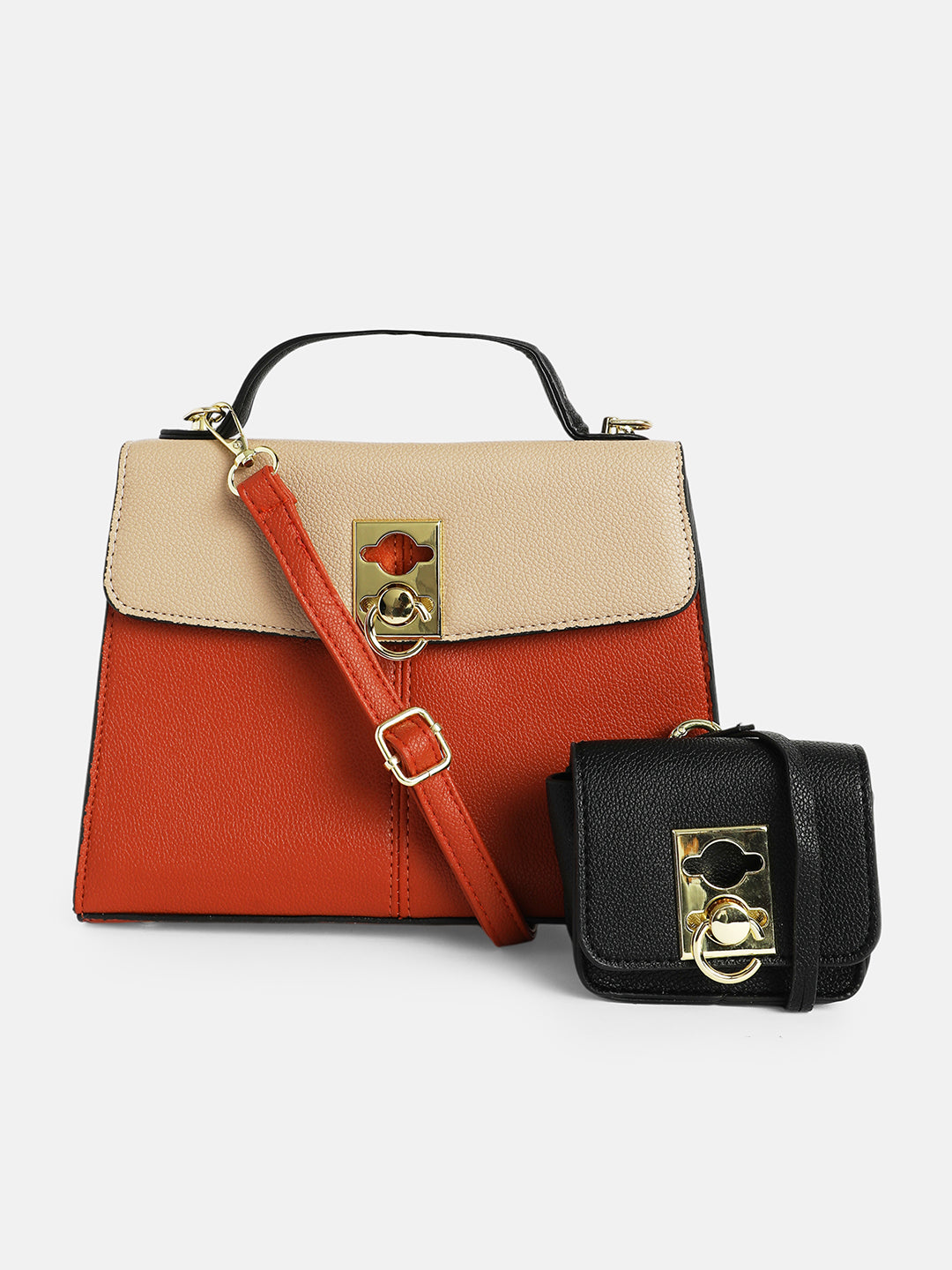 The Curatus Satchel Bag - Terracotta Brown & Khaki Beige