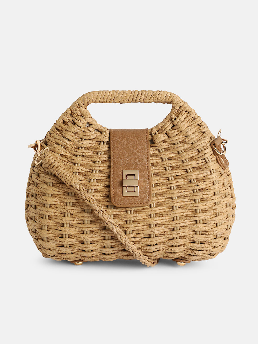 The Straw-Curve Hand Bag - Tan Brown