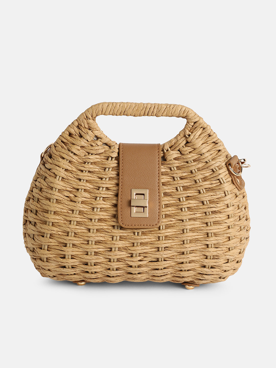 The Straw-Curve Hand Bag - Tan Brown