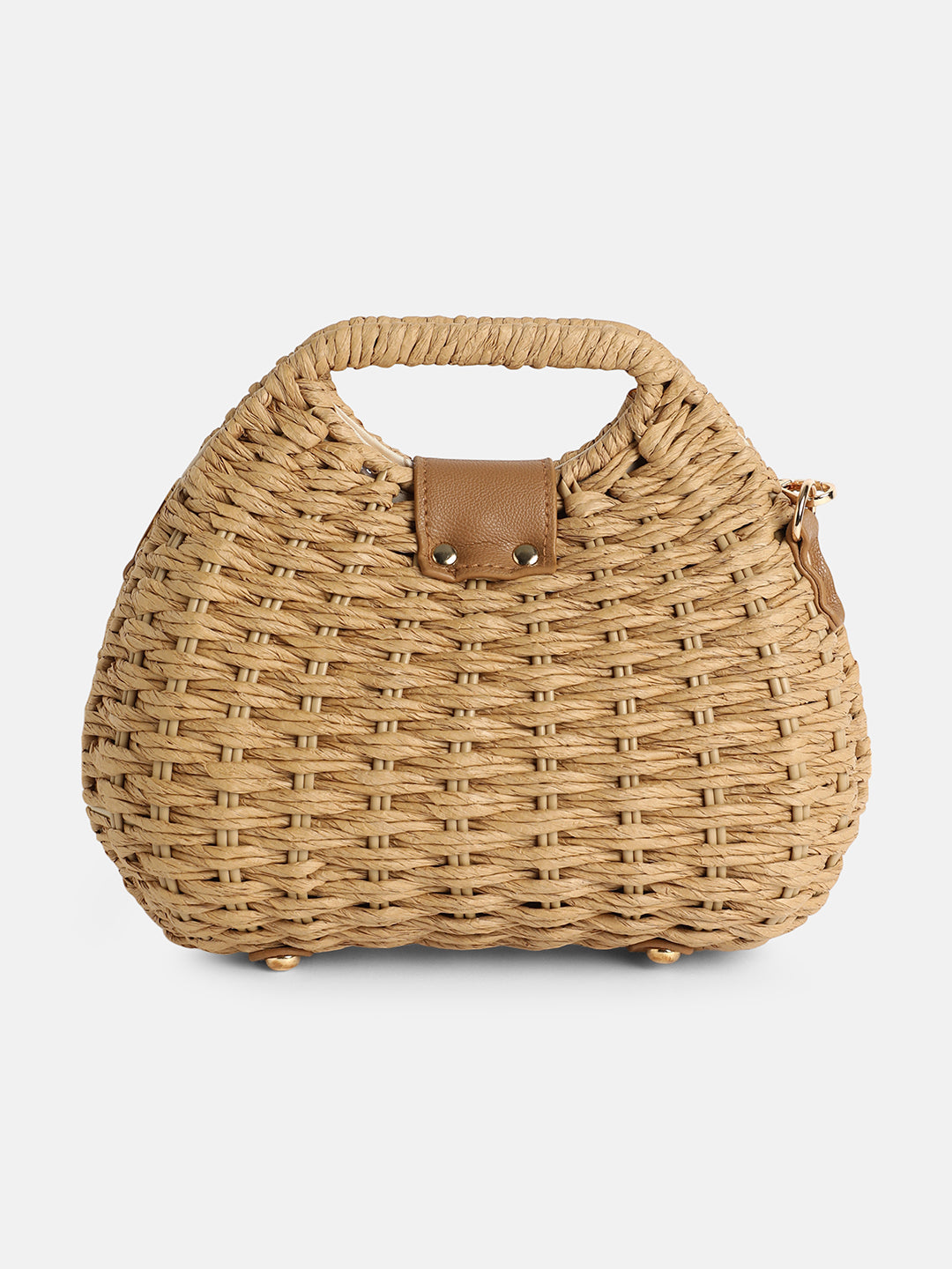 The Straw-Curve Hand Bag - Tan Brown