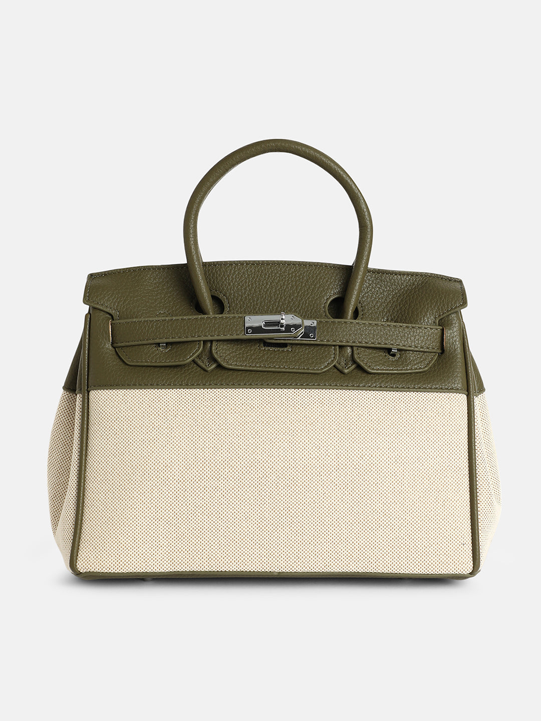 The Panel-Overlap Satchel Bag - Off-White:Olive Green