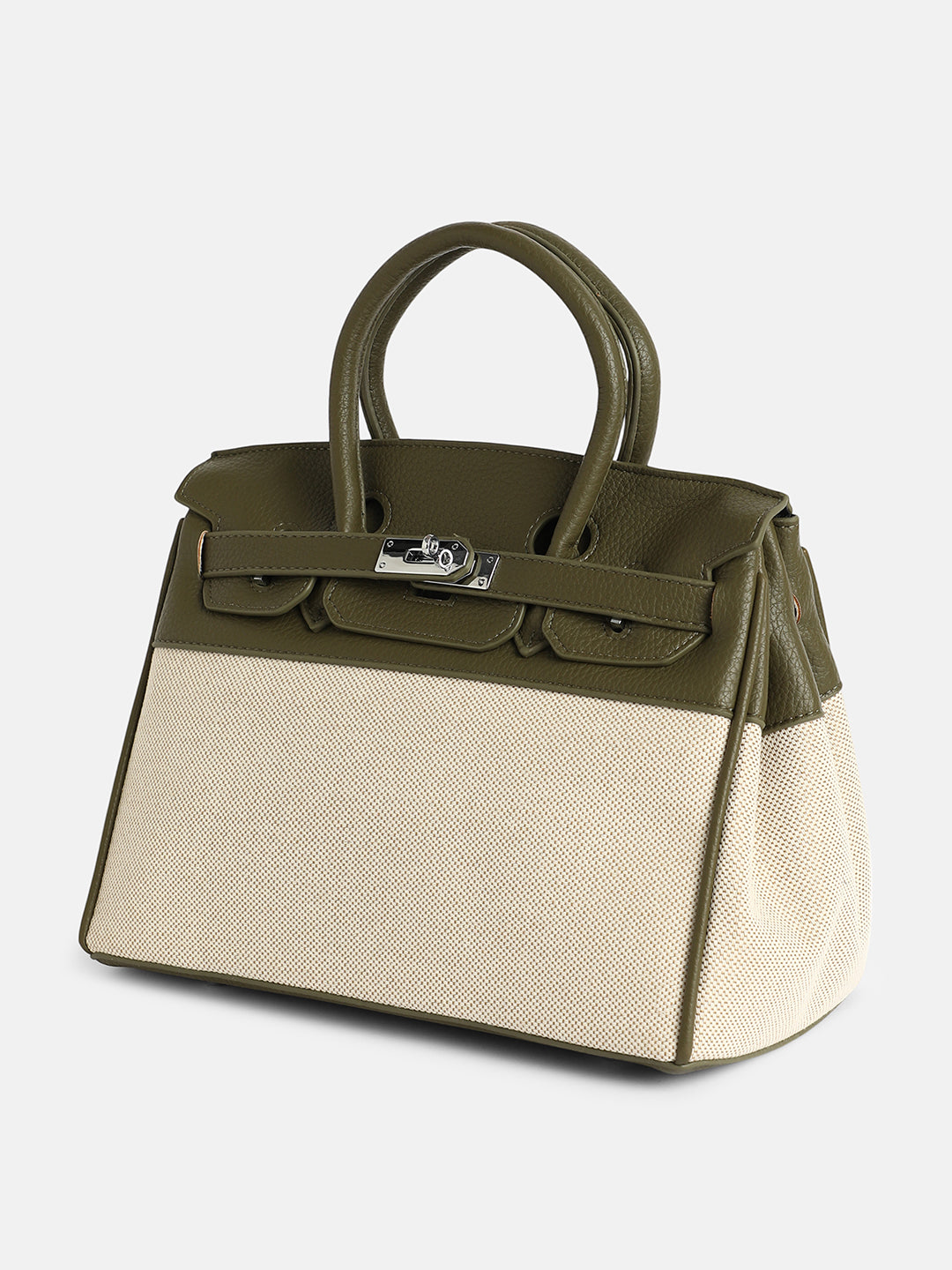 The Panel-Overlap Satchel Bag - Off-White:Olive Green