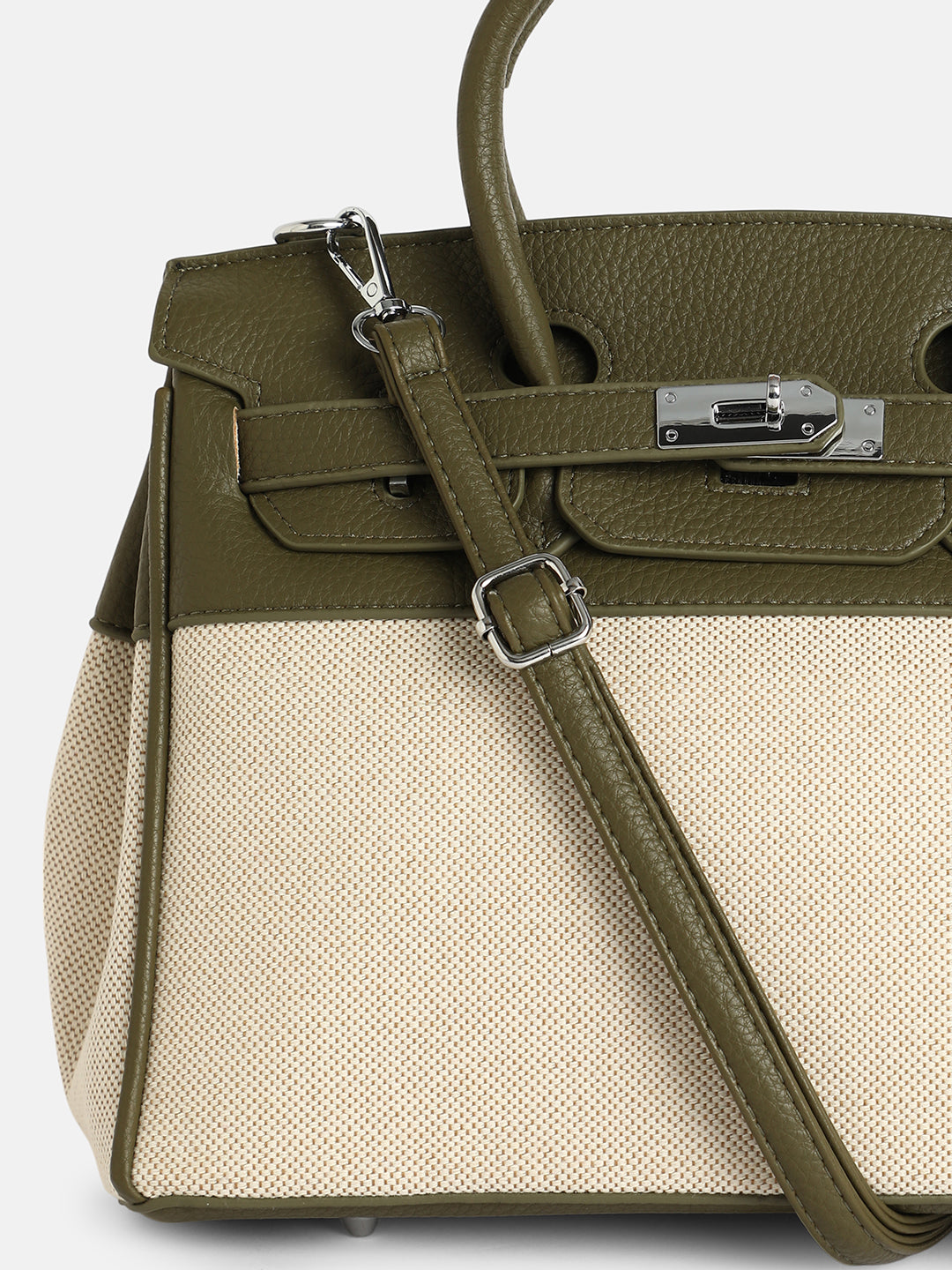 The Panel-Overlap Satchel Bag - Off-White:Olive Green