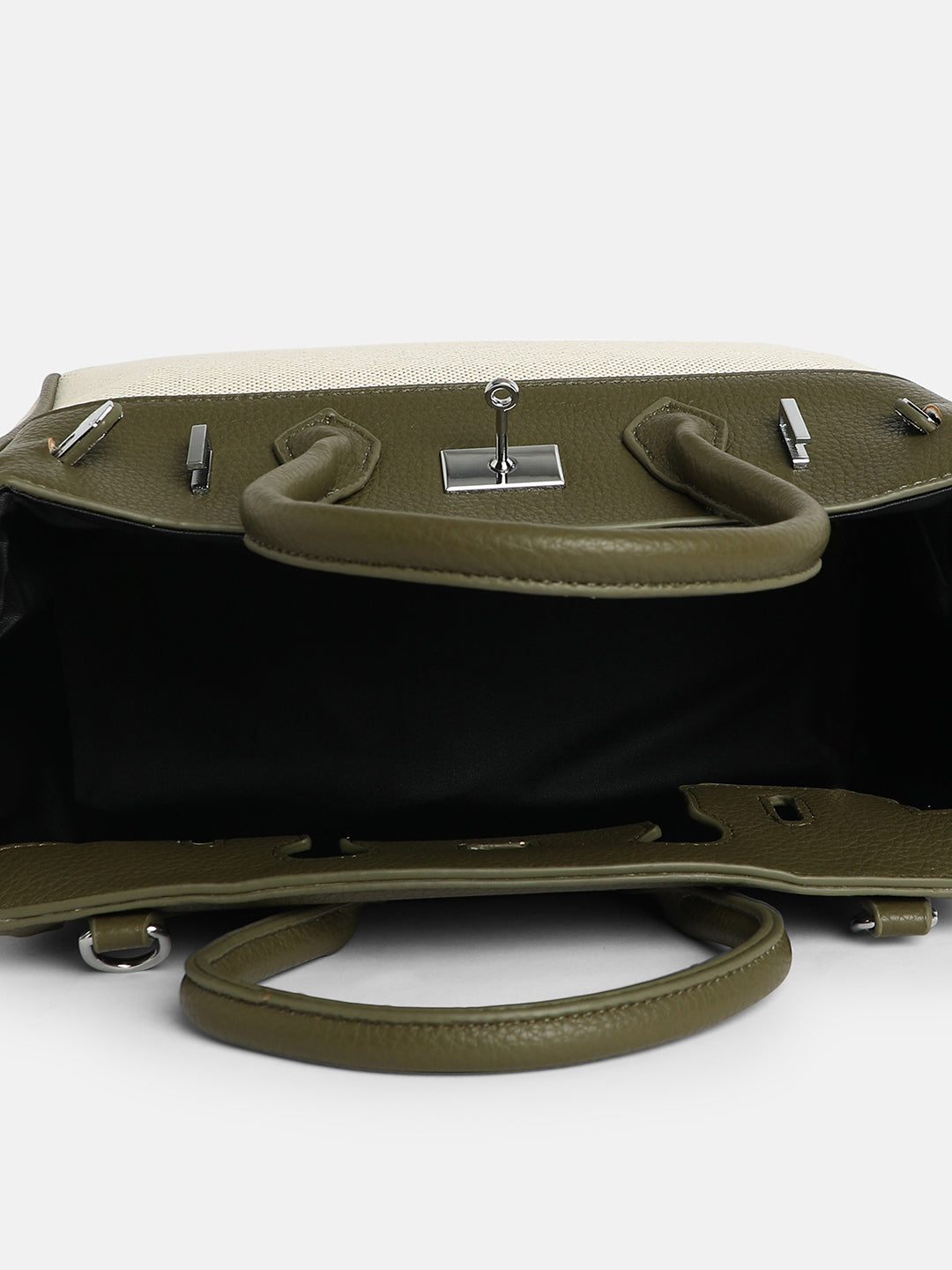 The Panel-Overlap Satchel Bag - Off-White:Olive Green