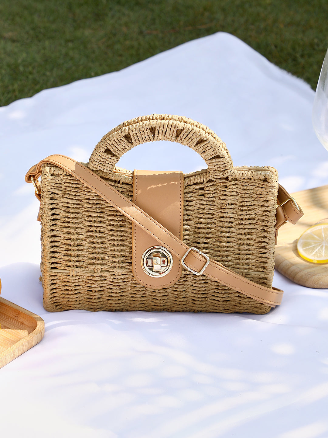 The Basket Hand Bag - Khaki Brown