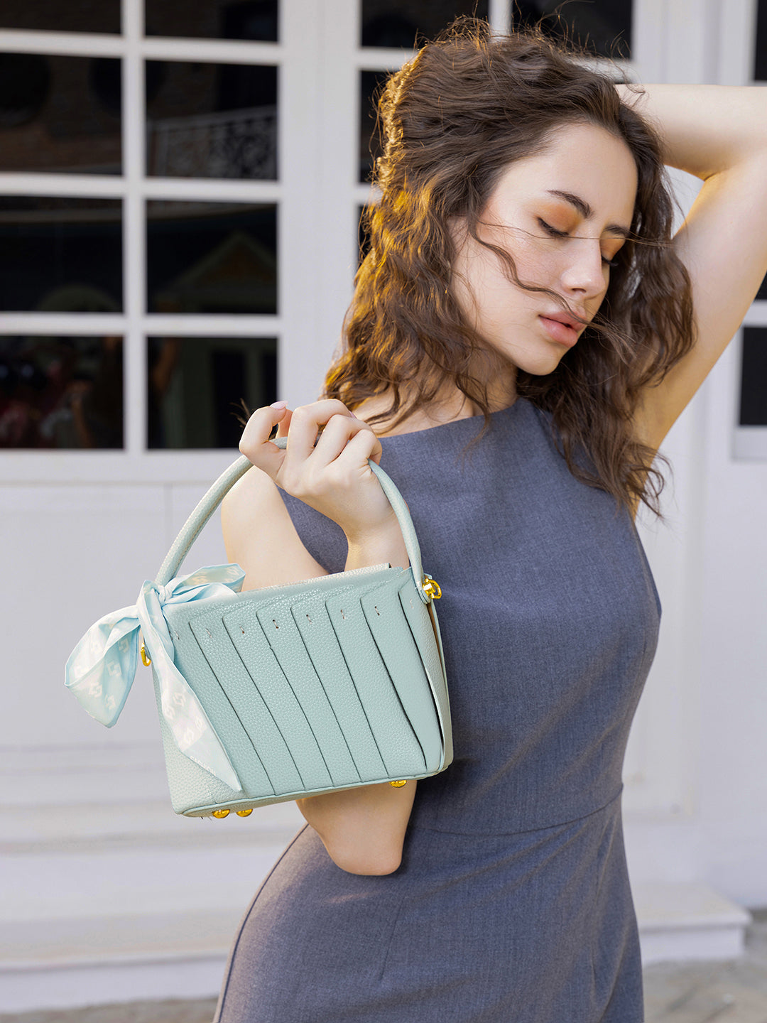 The Pleated Hand Bag - Powder Blue