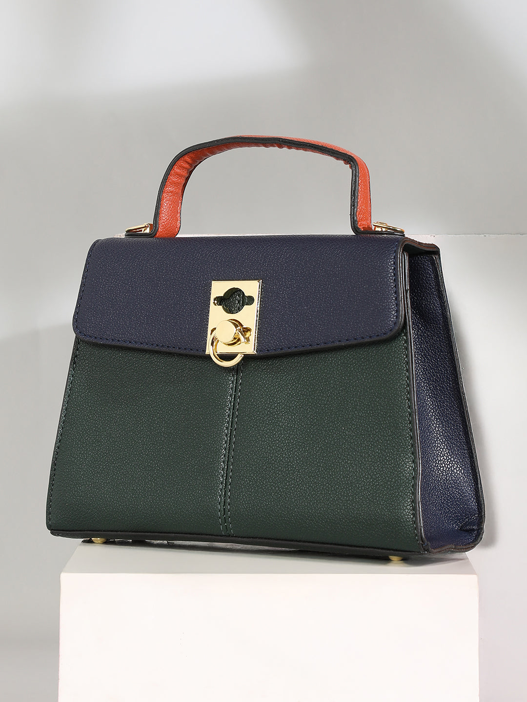 The Curatus Satchel Bag - Navy Blue & Emerald Green